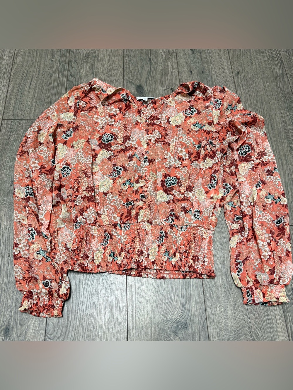 Orange floral long sleeve boho top